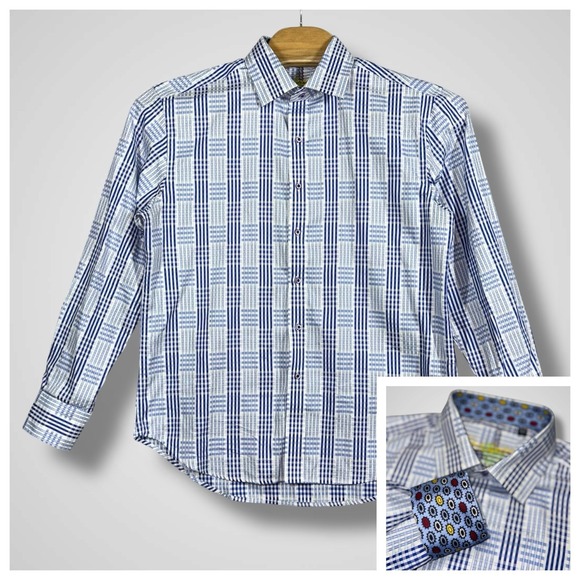 Robert Graham Other - Robert Graham Shirt Mens XL Blue Plaid Check Long‎ Sleeve Funky Crazy Flip Cuff